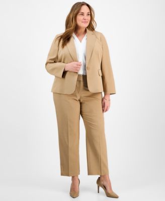 Le Suit - Plus Size Pinstriped Notch-Collar One-Button Jacket & Straight-Leg Mid-Rise Pants