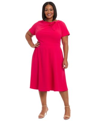 London Times - Plus Size Tie-Neck Fit & Flare Dress