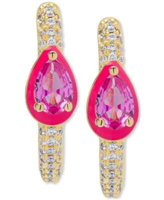 Macy's - Lab Grown Blue Spinel (1/4 ct. t.w.) & Lab Grown White Sapphire (1-3/8 ct. t.w.) Small Oval Hoop Earrings in 14k Gold-Plated Sterling Silver (Also in Amethyst & Lab Grown Pink Sapphire)