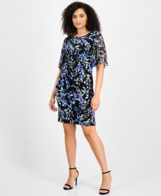 Connected - Petite Floral-Print Faux-Wrap Dress