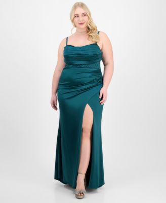 City Studios - Trendy Plus Size Drape-Neck Sleeveless Gown