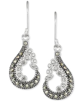 Macy's - Marcasite & Crystal Pear-Shape Drop Earrings in Sterling Silver