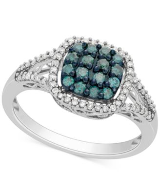 Macy's - Green & White Diamond Ring (1/2 ct. t.w.) in 14k White Gold