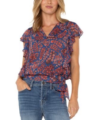 Liverpool Los Angeles - Petite Ruffled Tie-Hem Top