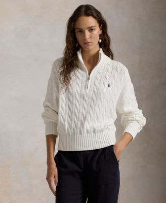 Polo Ralph Lauren - Women's Cable-Knit Cotton Quarter-Zip Sweater
