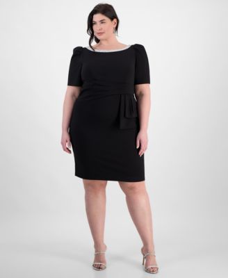 Alex Evenings - Plus Size Boat Neck Puff-Sleeve Sheath Dress