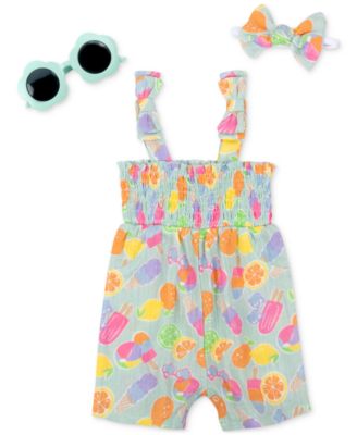 Baby Essentials - Baby Girl 3-Pc. Popsicle Romper, Sunglasses, & Headband Set