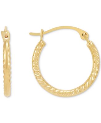Macy's - Polished Ribbed Textured Extra Small Hoop Earrings in 10k Gold, 15mm