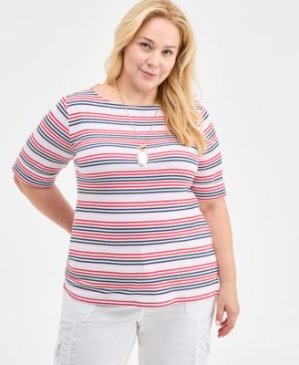 Style & Co - Plus Size Striped Elbow-Sleeve Knit Top