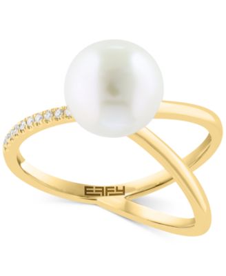 EFFY Collection - Cultured Freshwater Pearl (9mm) & Diamond (1/20 ct. t.w.) Openwork Statement Ring in 14k Gold