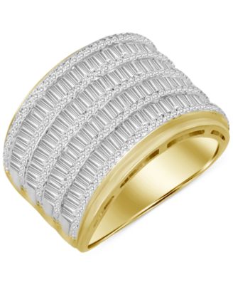 Macy's - Men's Diamond Round & Baguette Multirow Ring (2 ct. t.w.) in 10k Gold