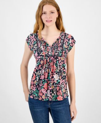 Tommy Hilfiger - Women's Tie-Neck Pintuck-Front Top