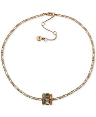 DKNY - Gold-Tone Crystal Pav&eacute;, Baguette & Polished Rondelle Figaro Link Pendant Necklace, 16" + 3" extender
