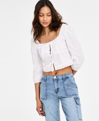 Self Esteem - Juniors' Cotton Square-Neck Tie-Front Top