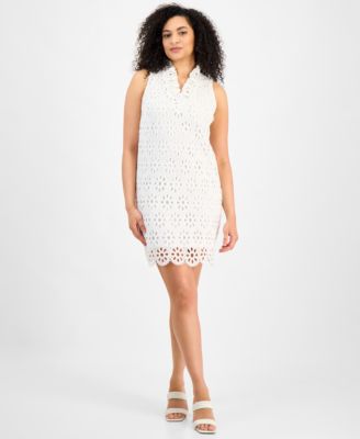 Robbie Bee - Women's Lace Ruffle-Collar Scalloped-Hem Dress