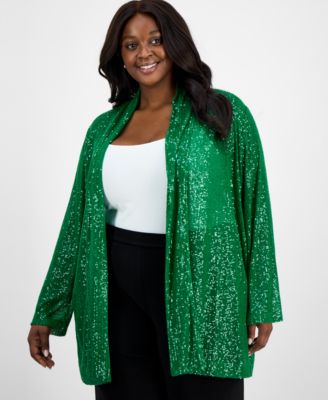 Anne Klein - Plus Size Open-Front Sequin Cardigan