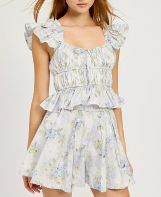 En Saison - Women's Scarlet Floral Cotton Peplum Top