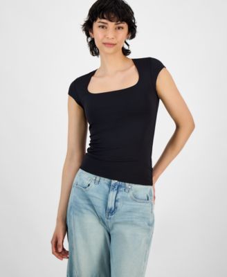 And Now This - Petite Square-Neck Cap-Sleeve Top