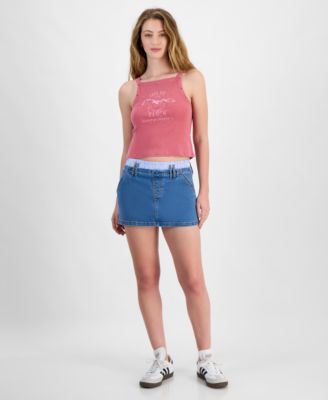 Madden Girl - Juniors' Contrast-Waist Denim Skirt