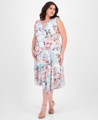 Connected - Plus Size Floral-Print Chiffon Midi Dress