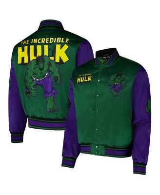 Chalk Line - Men's Green The Incredible Hulk Quilted Satin Full-Snap Jacket