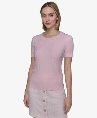 KARL LAGERFELD PARIS - Women's Ribbed Short-Sleeve Sweater
