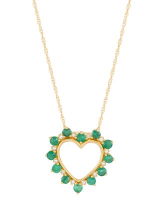 Macy's - Emerald (1/2 ct. t.w.) & Diamond Accent Open Heart 18" Pendant Necklace in 14k Gold