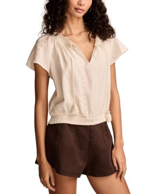 Lucky Brand - Women's Solid Smocked Hem Blouse