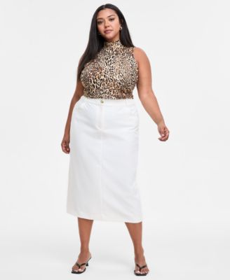Bar III - Plus Size Button-Front Midi Skirt