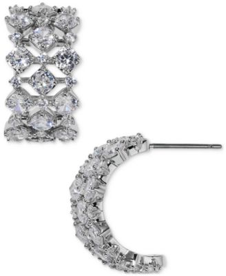 Eliot Danori - Silver-Tone Small Cubic Zirconia C-Hoop Earrings, 0.75"