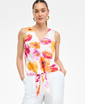 I.N.C. International Concepts - Women's Floral-Print Tie-Front Blouse, Exclusively at Macy's