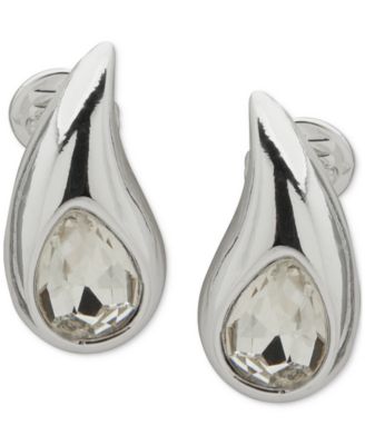 Anne Klein - Silver-Tone Crystal Puffy Teardrop Clip On Earrings