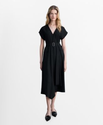 MANGO - Women's Asymmetrical Belted Dress
