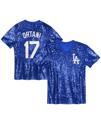 Outerstuff - Juniors Shohei Ohtani Royal Los Angeles Dodgers Name Number Sequin V-Neck Top