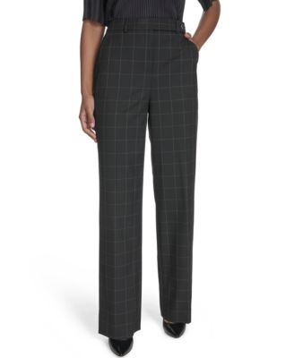 Calvin Klein - Women's Wide-Leg Windowpane-Print Pants