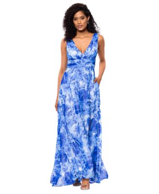 Betsy & Adam - Women's Floral V-Neck Ruched-Waist Gown