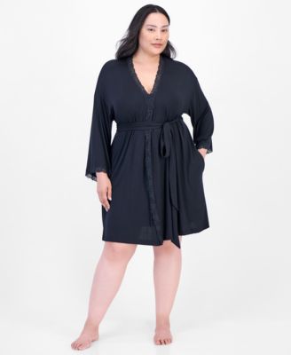 Macy's - Plus Size Lace-Trim Knit Wrap Robe