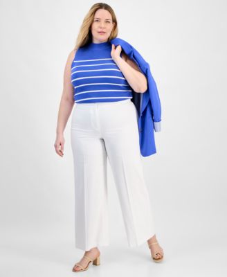 Tahari ASL - Plus Size Wide-Leg Linen-Blend Pants