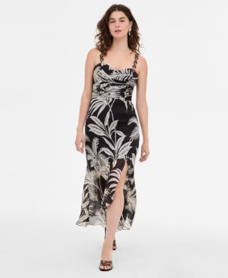 GUESS - Women's Stacie Printed Shirred Chain-Strap Dress