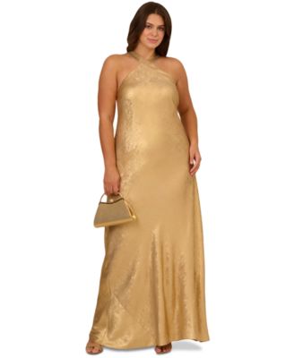 Adrianna - Plus Size Sleevelss Gold Foil Gown