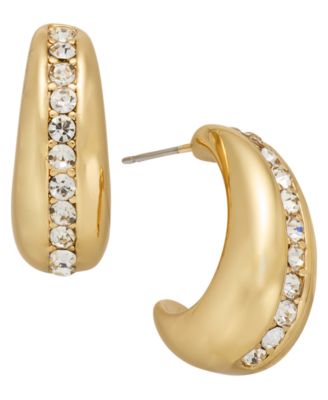 On 34th - Gold-Tone Small Pav&eacute; Huggie Hoop Earrings, 0.8"