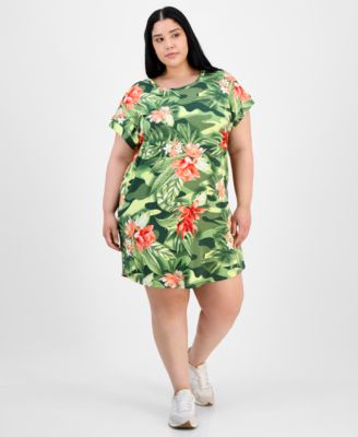 FULL CIRCLE TRENDS - Trendy Plus Size Polka Dot Button-Shoulder Dress
