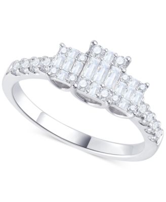 Macy's - Diamond Baguette Triple Cluster Ring (1/2 ct. t.w.) in 14k White Gold