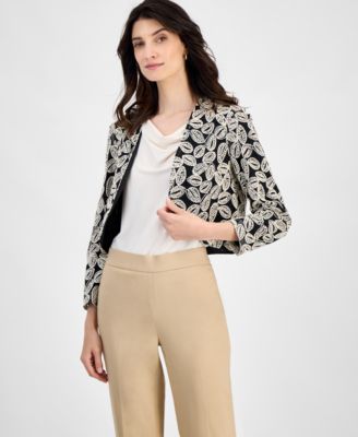 Kasper - Women's Embroidered Open-Front 3/4-Sleeve Bolero Jacket