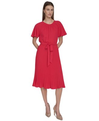 Calvin Klein - Women's Tie-Waist Pleated Cocktail Dress