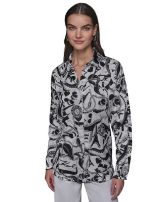 KARL LAGERFELD PARIS - Women's Logo-Print Oversized Blouse