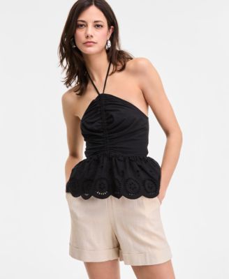 I.N.C. International Concepts - Women's Cotton Scalloped Eyelet Halter Top