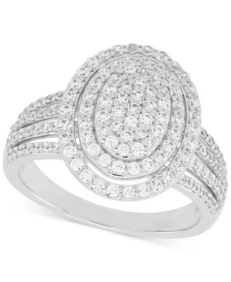 Macy's - Diamond Oval Halo Cluster Multirow Ring (1 ct. t.w.) in Sterling Silver