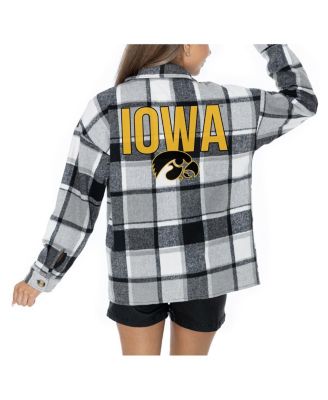 Gameday Couture - Women's Grey Iowa Hawkeyes Long Sleeve Brushed Plaid Button-Up Overshirt Jacket