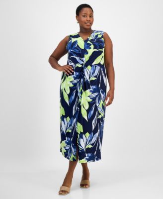 Connected - Plus Size Printed Twisted-Front Maxi Dress
